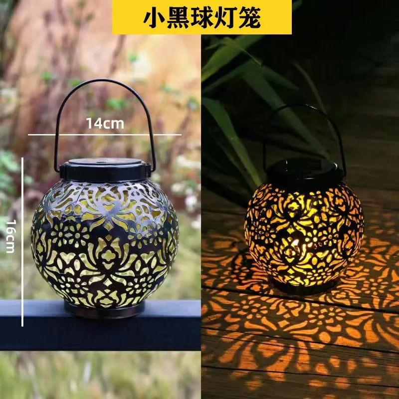 LED Solar Lantern Light Hollow Wrought Iron Projection Light Hanging Lamps Outdoor Waterproof Yard Garden Art Decoration Leedoar