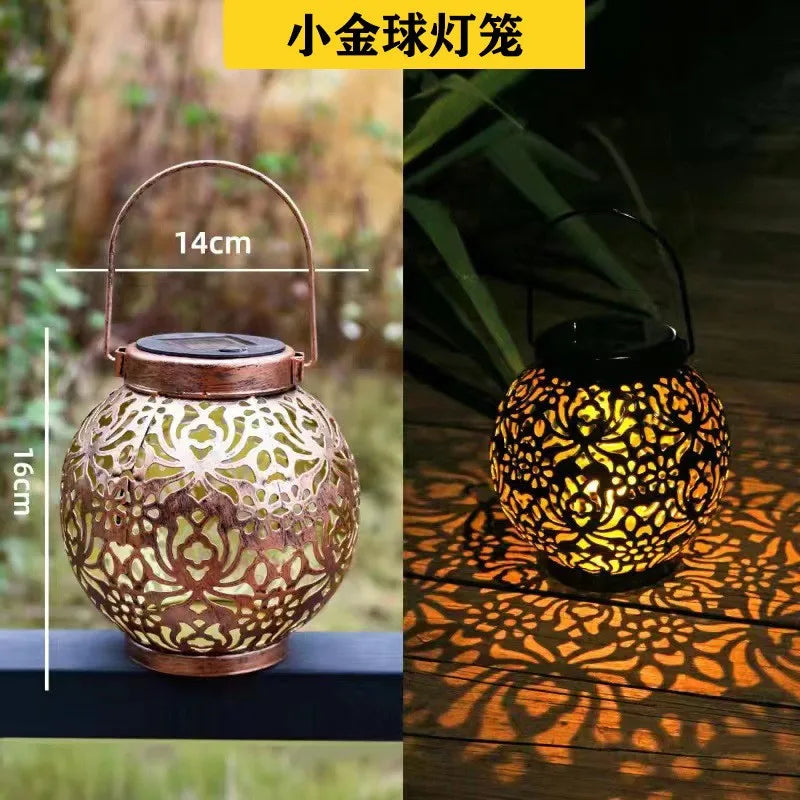 LED Solar Lantern Light Hollow Wrought Iron Projection Light Hanging Lamps Outdoor Waterproof Yard Garden Art Decoration Leedoar