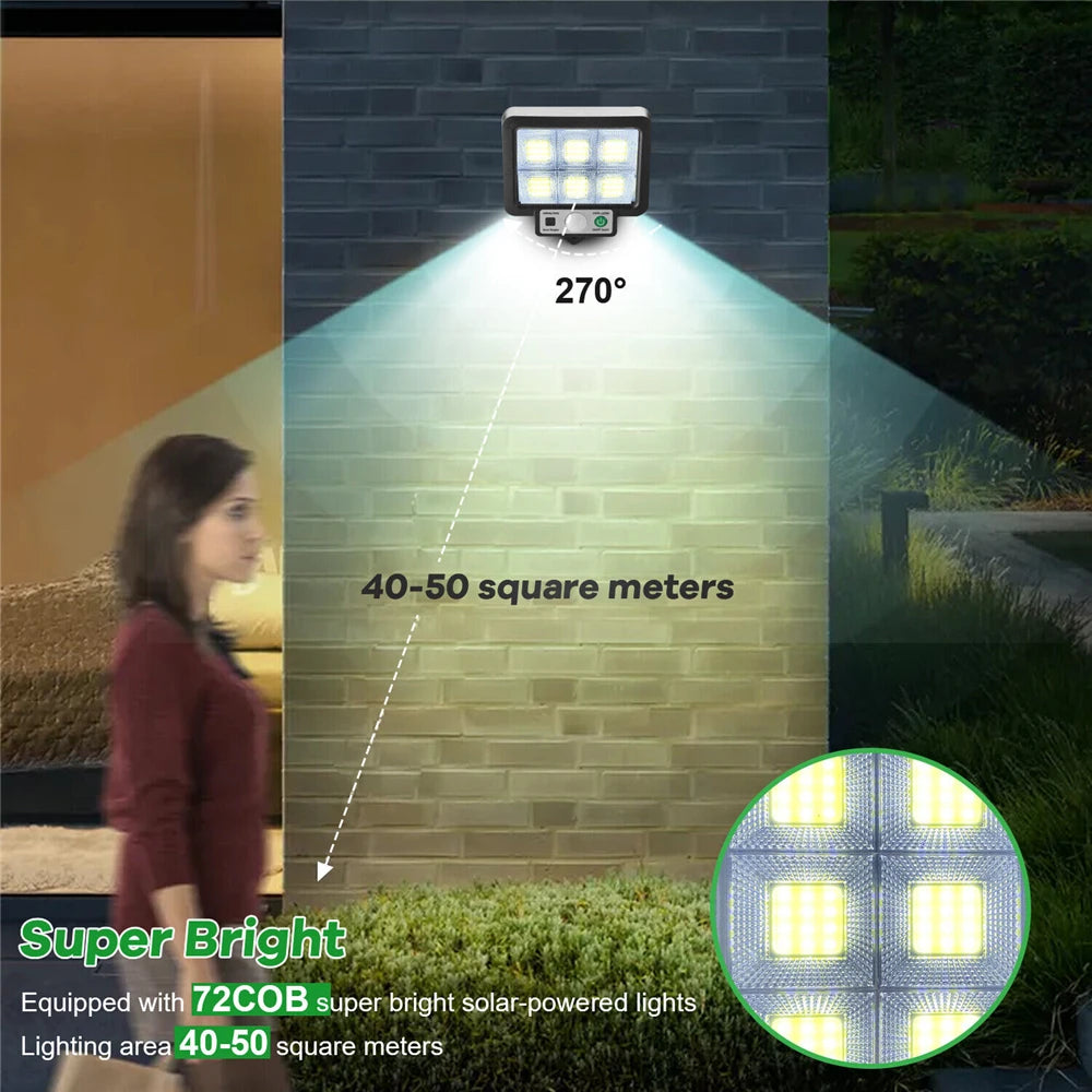 Lámpara de pared LED solar dividida con 3 modos, resistente al agua, con sensor de movimiento, para alumbrado público de jardín, lámpara solar para pared de seguridad de jardín 