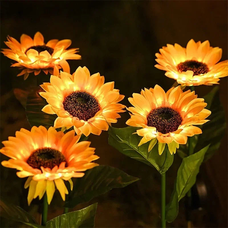 LED Solar Sunflower Outdoor Lawn Light IP65 Waterproof Pathway Yard Wedding Holiday Garden Garland Decoration Solar Flowers Lamp Leedoar