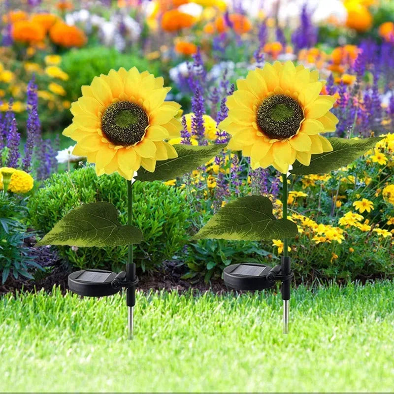 LED Solar Sunflower Outdoor Lawn Light IP65 Waterproof Pathway Yard Wedding Holiday Garden Garland Decoration Solar Flowers Lamp Leedoar