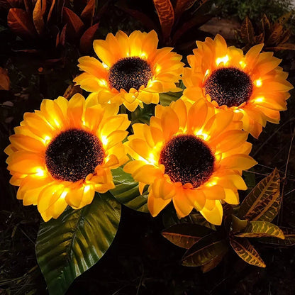 LED Solar Sunflower Outdoor Lawn Light IP65 Waterproof Pathway Yard Wedding Holiday Garden Garland Decoration Solar Flowers Lamp Leedoar