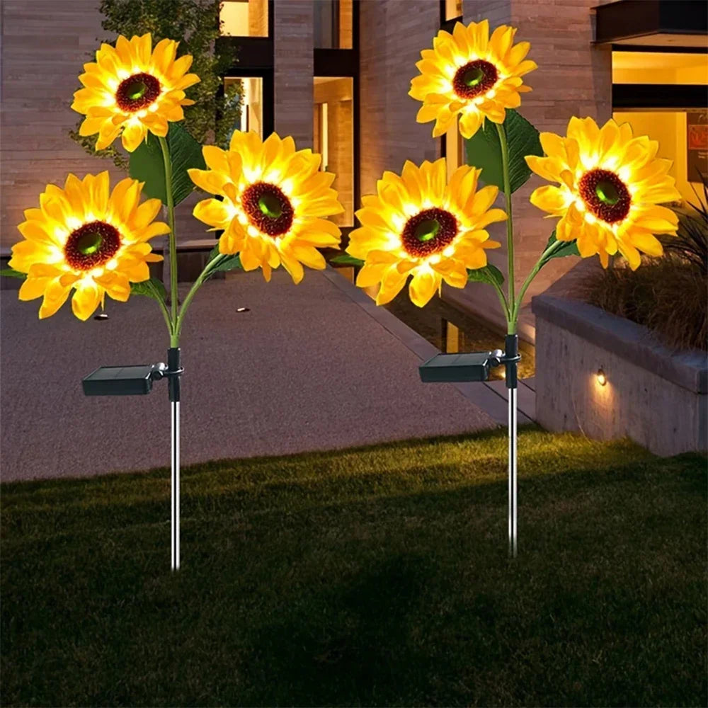 LED Solar Sunflower Outdoor Lawn Light IP65 Waterproof Pathway Yard Wedding Holiday Garden Garland Decoration Solar Flowers Lamp Leedoar