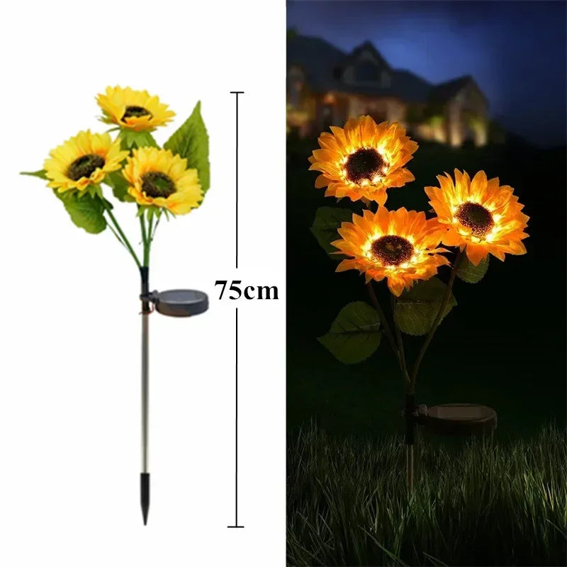 LED Solar Sunflower Outdoor Lawn Light IP65 Waterproof Pathway Yard Wedding Holiday Garden Garland Decoration Solar Flowers Lamp Leedoar