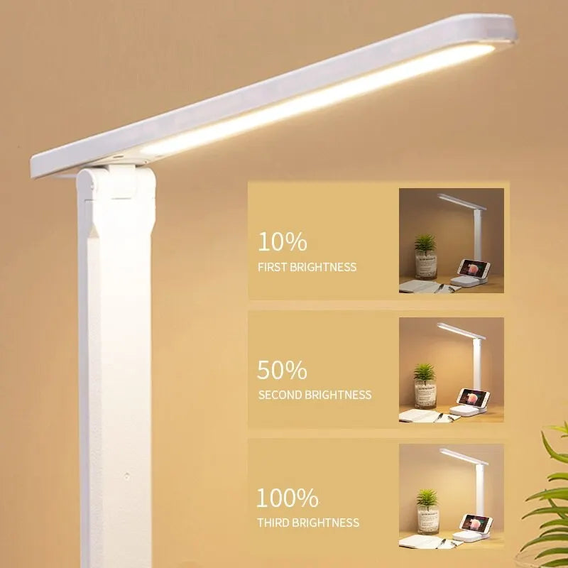 LED Touch Switch White Folding Desk Lamp Bedroom Bedside Study Reading Eye Care Night Lamp USB Plug-in Dimmable White Desk Lamp Leedoar