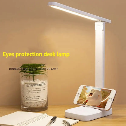 LED Touch Switch White Folding Desk Lamp Bedroom Bedside Study Reading Eye Care Night Lamp USB Plug-in Dimmable White Desk Lamp Leedoar