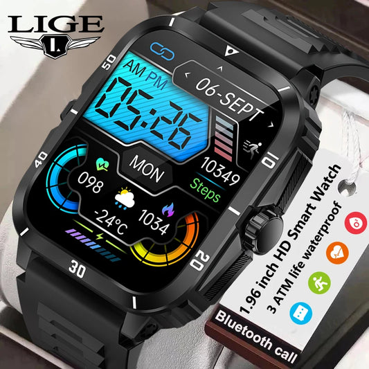 LIGE 2024 Military Smart Watch Men 3ATM Waterproof Outdoor Sports Fitness Tracker Health Monitor Smartwatch Men 430mAh Battery Leedoar