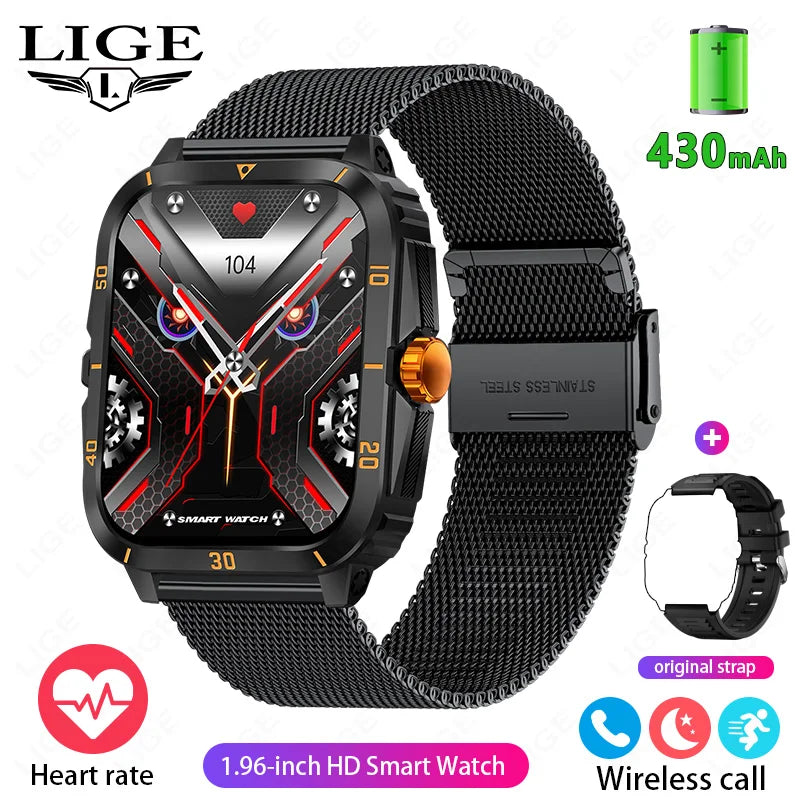 LIGE 2024 Military Smart Watch Men 3ATM Waterproof Outdoor Sports Fitness Tracker Health Monitor Smartwatch Men 430mAh Battery Leedoar