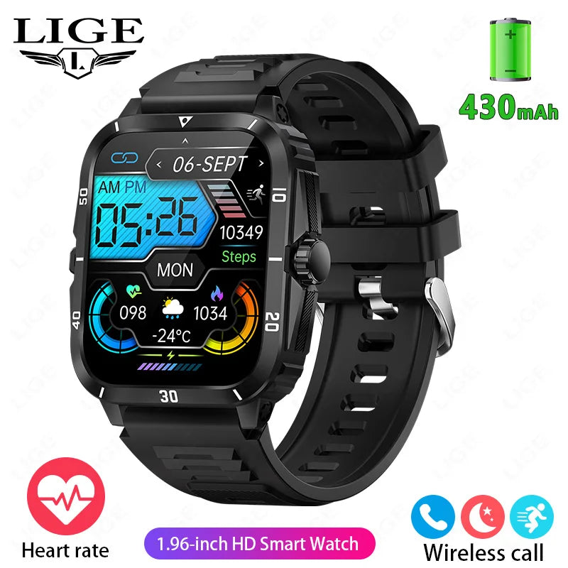 LIGE 2024 Military Smart Watch Men 3ATM Waterproof Outdoor Sports Fitness Tracker Health Monitor Smartwatch Men 430mAh Battery Leedoar