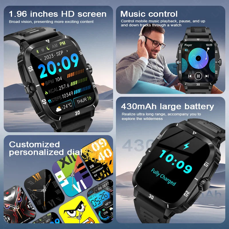 LIGE 2024 Military Smart Watch Men 3ATM Waterproof Outdoor Sports Fitness Tracker Health Monitor Smartwatch Men 430mAh Battery Leedoar