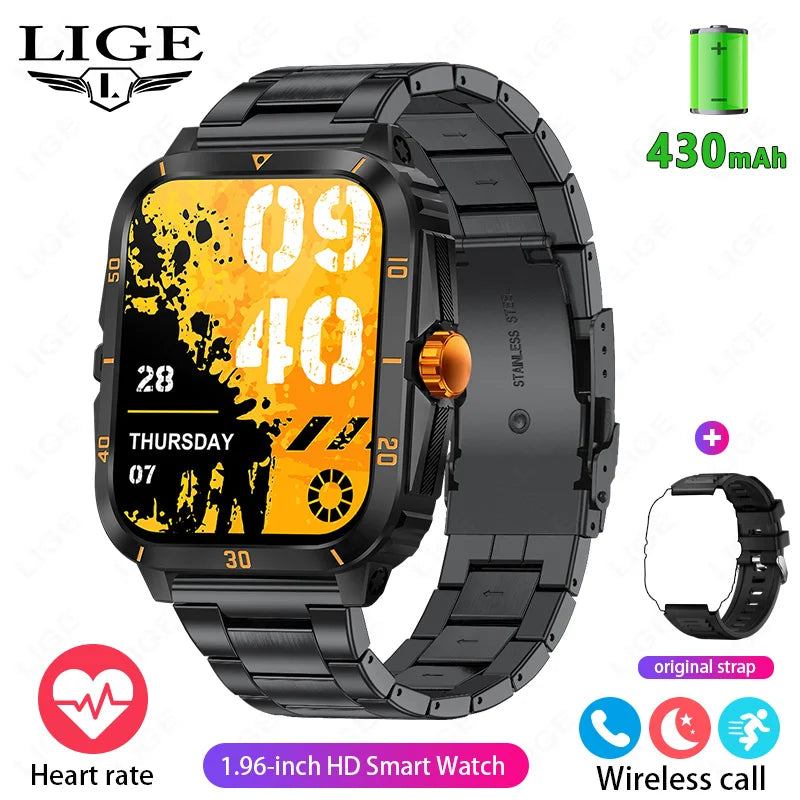 LIGE 2024 Military Smart Watch Men 3ATM Waterproof Outdoor Sports Fitness Tracker Health Monitor Smartwatch Men 430mAh Battery Leedoar