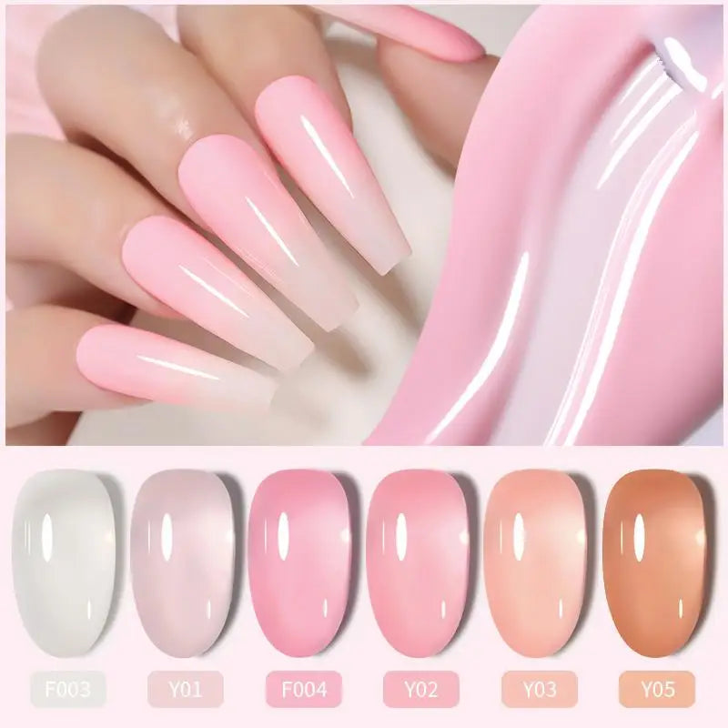 LILYCUTE - Juego de 6 esmaltes de uñas en gel semipermanentes translúcidos de color rosa gelatinoso y nude de 7 ml para manicura artística 