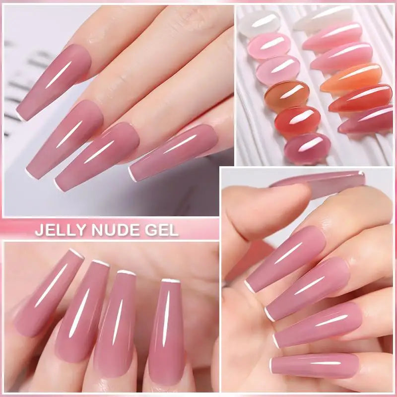 LILYCUTE - Juego de 6 esmaltes de uñas en gel semipermanentes translúcidos de color rosa gelatinoso y nude de 7 ml para manicura artística 