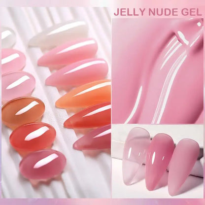 LILYCUTE - Juego de 6 esmaltes de uñas en gel semipermanentes translúcidos de color rosa gelatinoso y nude de 7 ml para manicura artística 