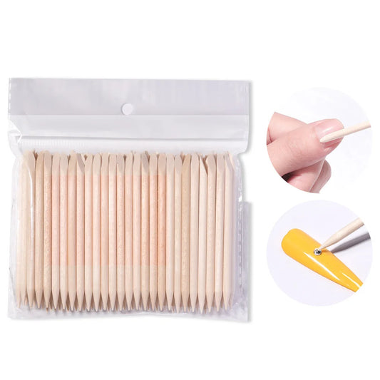 LULAA 100PCS Cuticle Pusher Remover Nail Art Tools Orange Wood Sticks Rhinestones Picker bead pusher Manicure Pedicure Care Leedoar