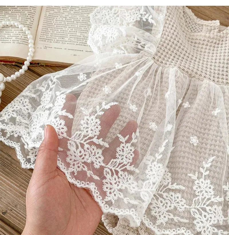 Lace Baby Girl Jumpsuit Waffle Summer Newborn Romper for Girls Clothes Birthday Party Infant Outfit Toddler Onesie Kids Clothing Leedoar