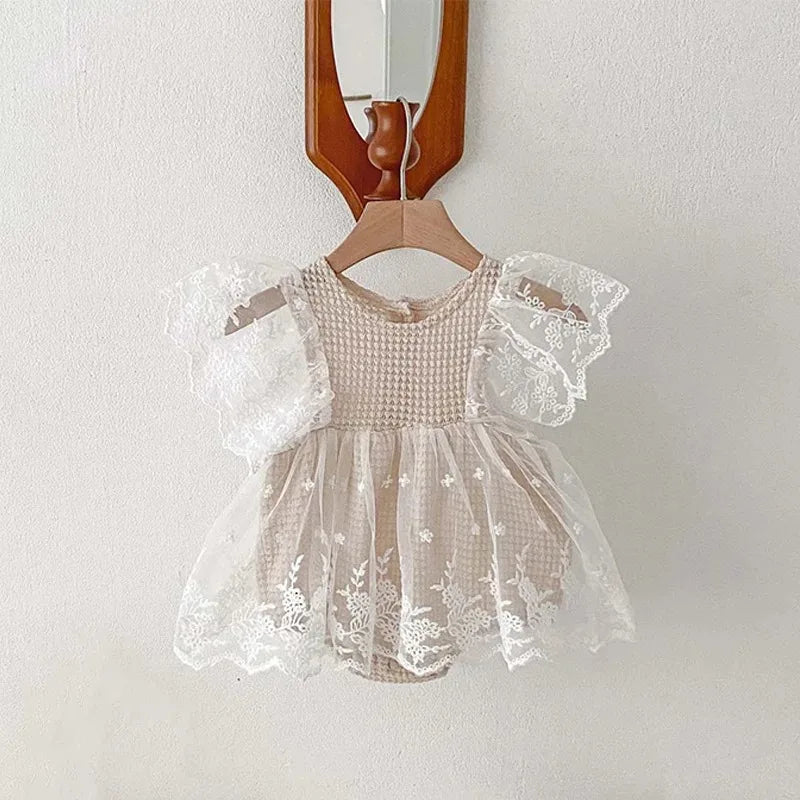 Lace Baby Girl Jumpsuit Waffle Summer Newborn Romper for Girls Clothes Birthday Party Infant Outfit Toddler Onesie Kids Clothing Leedoar