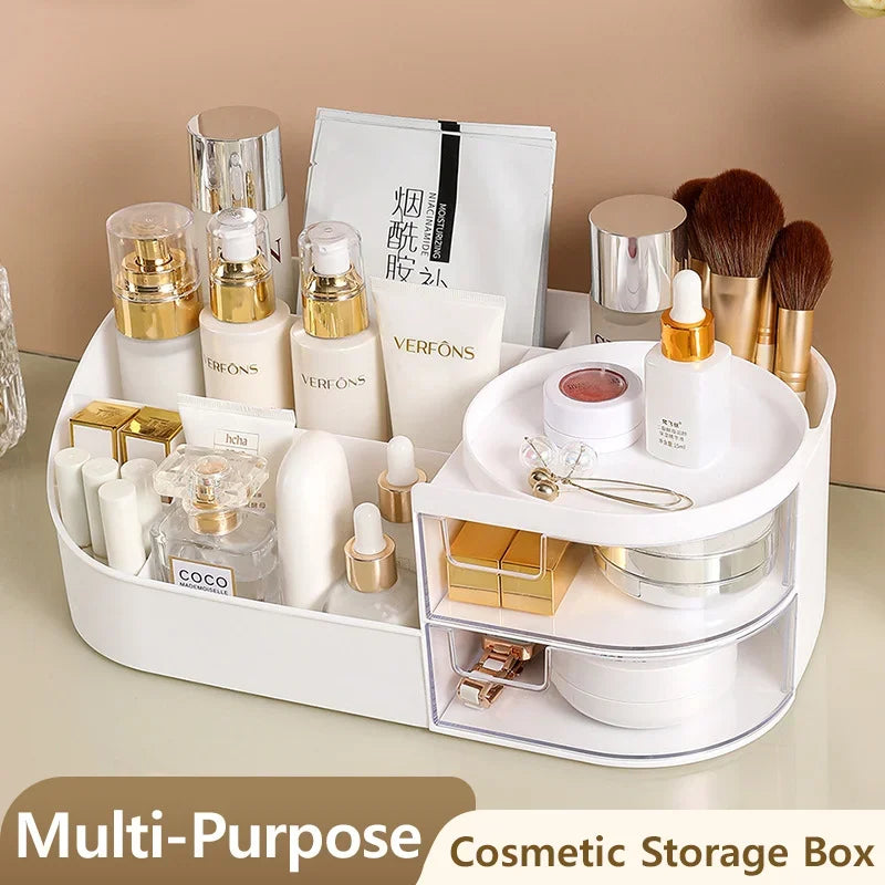 Large Capacity Cosmetic Storage Box with Clear Drawer - Multi-functional Makeup Organizer for Dressing Table Skincare Products a Leedoar