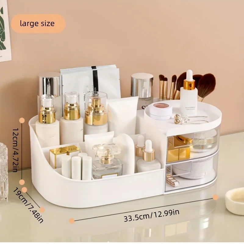 Large Capacity Cosmetic Storage Box with Clear Drawer - Multi-functional Makeup Organizer for Dressing Table Skincare Products a Leedoar