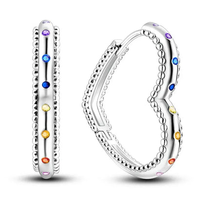 Large Double Circle Hoop Earrings with Colorful CZ Zircon 925 Sterling Silver Heart Earrings for Lady Gifts Fine Jewelry Leedoar