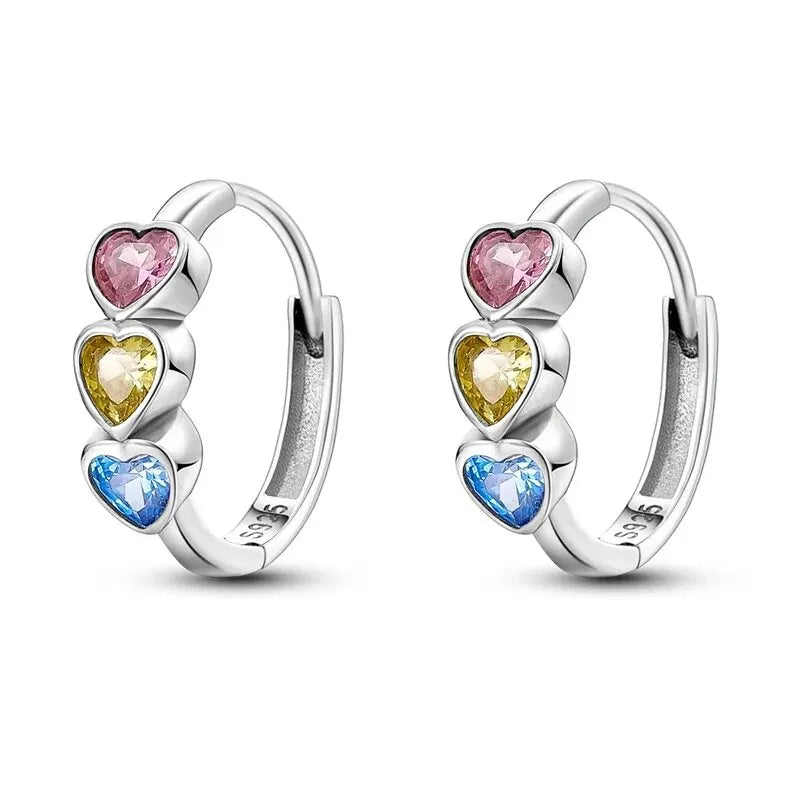 Large Double Circle Hoop Earrings with Colorful CZ Zircon 925 Sterling Silver Heart Earrings for Lady Gifts Fine Jewelry Leedoar