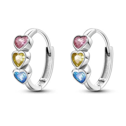 Large Double Circle Hoop Earrings with Colorful CZ Zircon 925 Sterling Silver Heart Earrings for Lady Gifts Fine Jewelry Leedoar