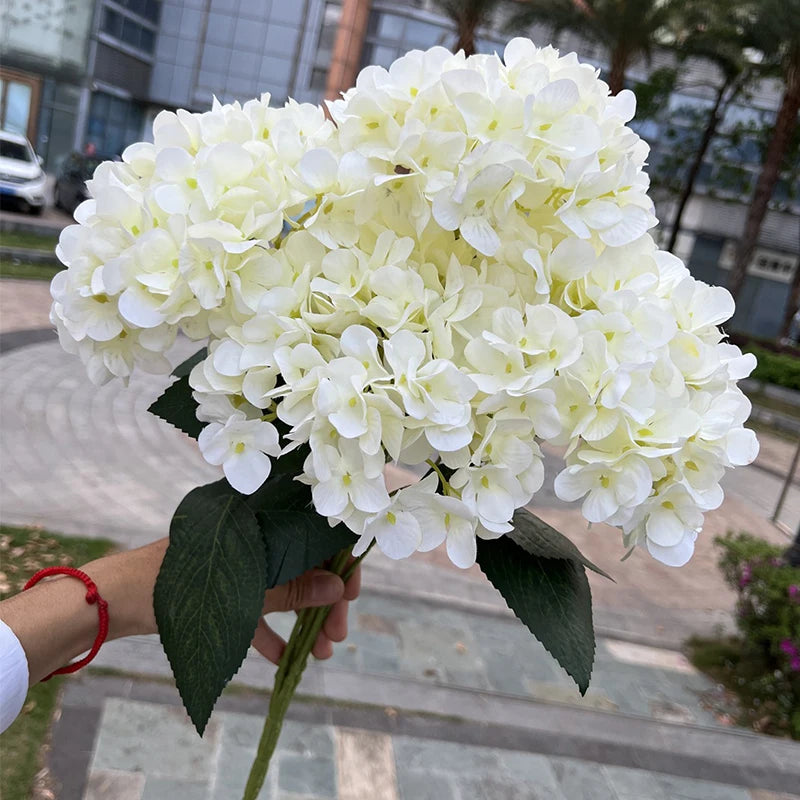 Large Size 5 Heads Artificial Flowers White Pink Hydrangea Silk DIY Wedding Bridal Bouquet Fake Flowers Home Party Decoration Leedoar