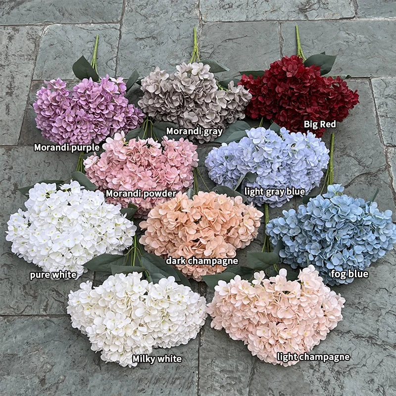 Large Size 5 Heads Artificial Flowers White Pink Hydrangea Silk DIY Wedding Bridal Bouquet Fake Flowers Home Party Decoration Leedoar