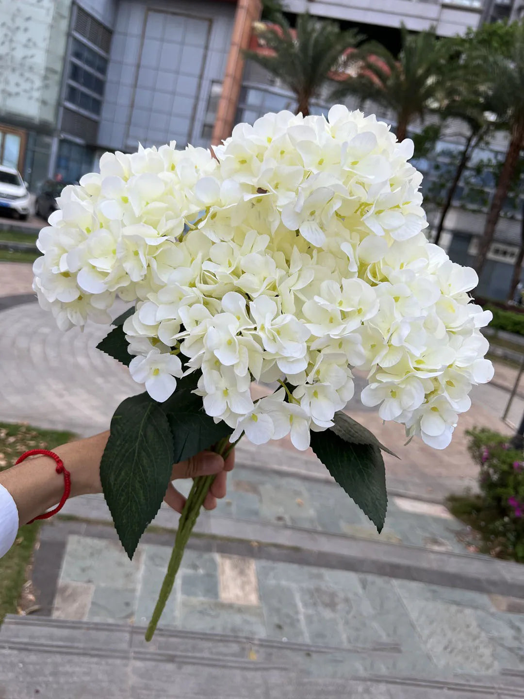 Large Size 5 Heads Artificial Flowers White Pink Hydrangea Silk DIY Wedding Bridal Bouquet Fake Flowers Home Party Decoration Leedoar