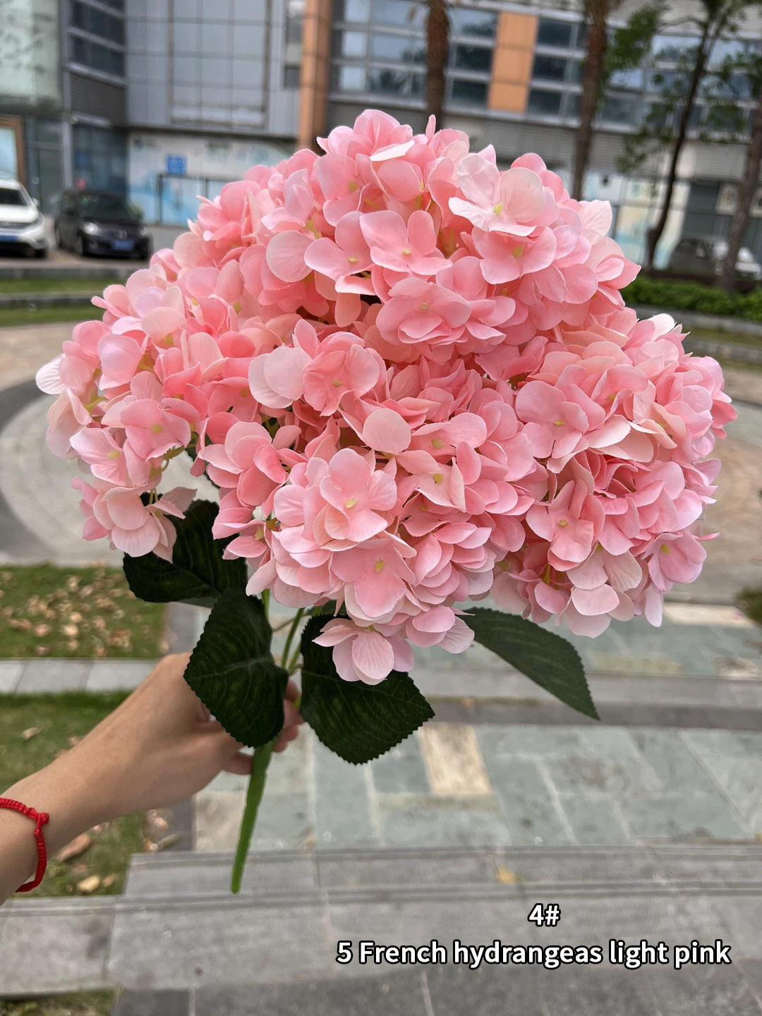 Large Size 5 Heads Artificial Flowers White Pink Hydrangea Silk DIY Wedding Bridal Bouquet Fake Flowers Home Party Decoration Leedoar