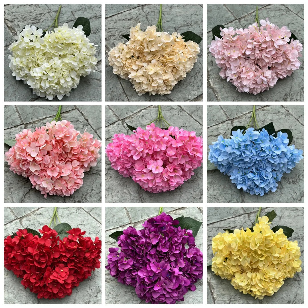 Large Size 5 Heads Artificial Flowers White Pink Hydrangea Silk DIY Wedding Bridal Bouquet Fake Flowers Home Party Decoration Leedoar