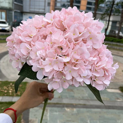 Large Size 5 Heads Artificial Flowers White Pink Hydrangea Silk DIY Wedding Bridal Bouquet Fake Flowers Home Party Decoration Leedoar