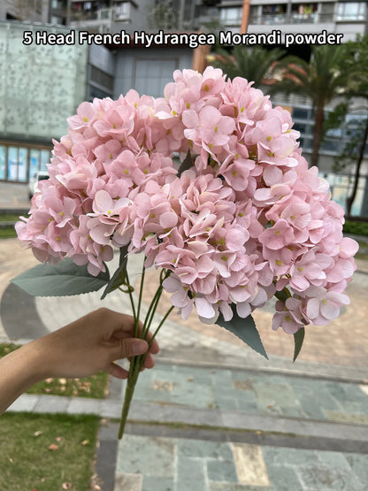 Large Size 5 Heads Artificial Flowers White Pink Hydrangea Silk DIY Wedding Bridal Bouquet Fake Flowers Home Party Decoration Leedoar