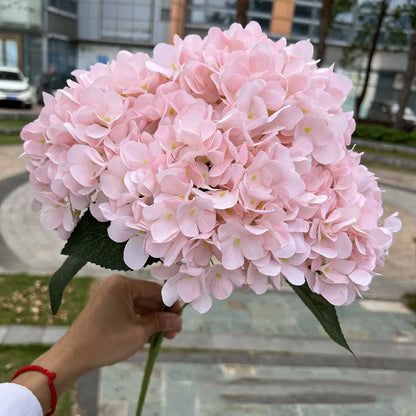 Large Size 5 Heads Artificial Flowers White Pink Hydrangea Silk DIY Wedding Bridal Bouquet Fake Flowers Home Party Decoration Leedoar