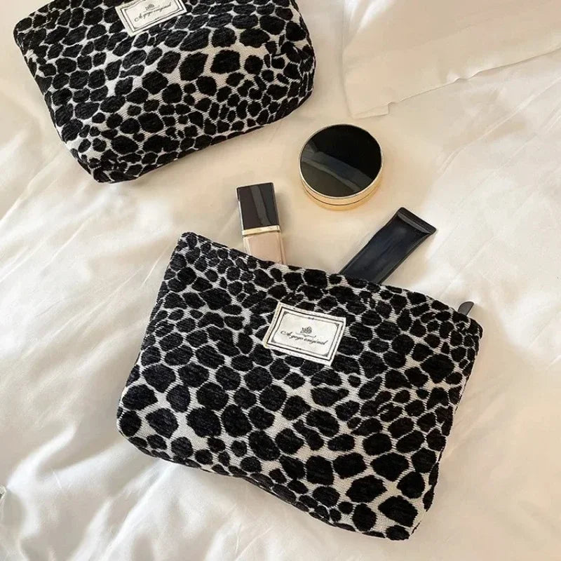 Bolsa grande de lona con estampado de leopardo para mujer, con cremallera, para teléfono, bolsa de maquillaje, organizador de maquillaje para viajes, estuche de belleza 