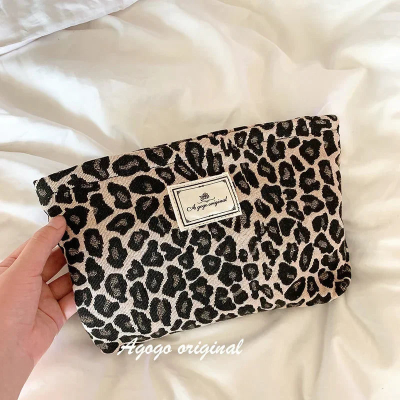 Bolsa grande de lona con estampado de leopardo para mujer, con cremallera, para teléfono, bolsa de maquillaje, organizador de maquillaje para viajes, estuche de belleza 