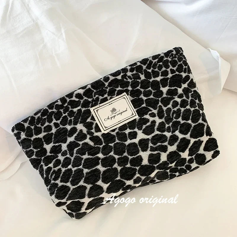 Bolsa grande de lona con estampado de leopardo para mujer, con cremallera, para teléfono, bolsa de maquillaje, organizador de maquillaje para viajes, estuche de belleza 