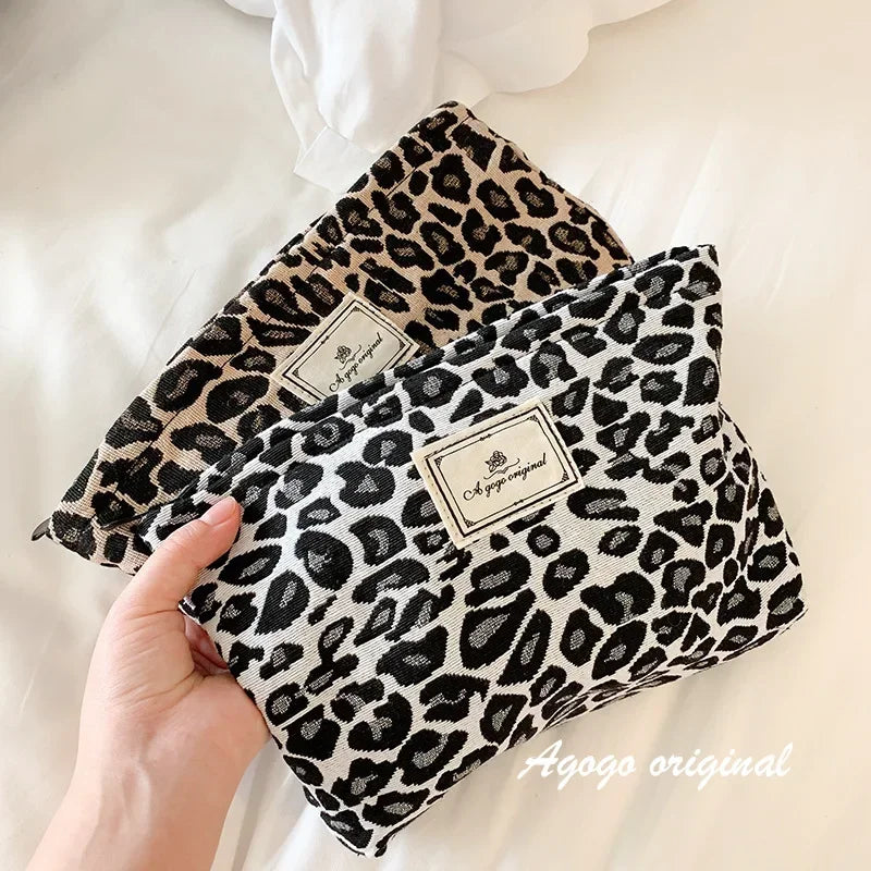 Bolsa grande de lona con estampado de leopardo para mujer, con cremallera, para teléfono, bolsa de maquillaje, organizador de maquillaje para viajes, estuche de belleza 