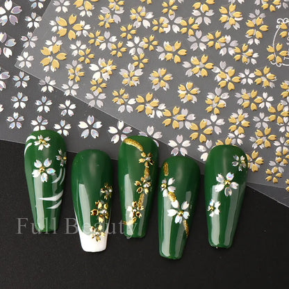 Laser Sakura Flower 3D Nail Sticker Holographic Foils Decals Snake Star Heart Adhesive Sliders Cherry Blossom Manicure Leedoar