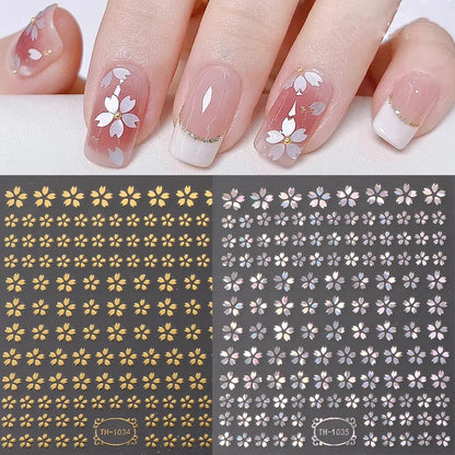 Laser Sakura Flower 3D Nail Sticker Holographic Foils Decals Snake Star Heart Adhesive Sliders Cherry Blossom Manicure Leedoar