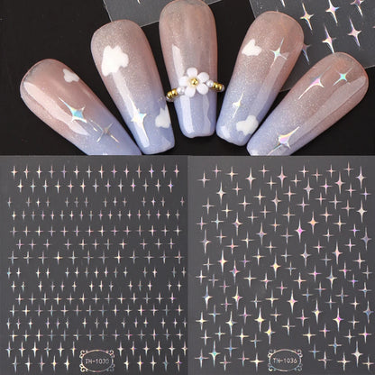 Laser Sakura Flower 3D Nail Sticker Holographic Foils Decals Snake Star Heart Adhesive Sliders Cherry Blossom Manicure Leedoar