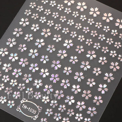 Laser Sakura Flower 3D Nail Sticker Holographic Foils Decals Snake Star Heart Adhesive Sliders Cherry Blossom Manicure Leedoar