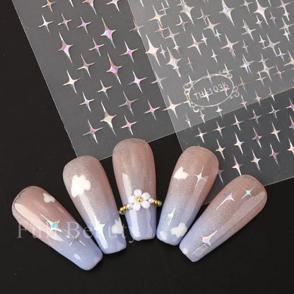 Laser Sakura Flower 3D Nail Sticker Holographic Foils Decals Snake Star Heart Adhesive Sliders Cherry Blossom Manicure Leedoar