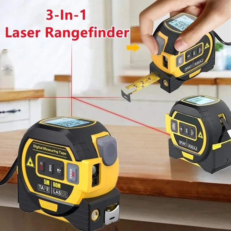 Laser Tape Measure 3 In 1 Digital Tape Measure Steel Tape Measure High Precision Laser Rangefinder Leedoar