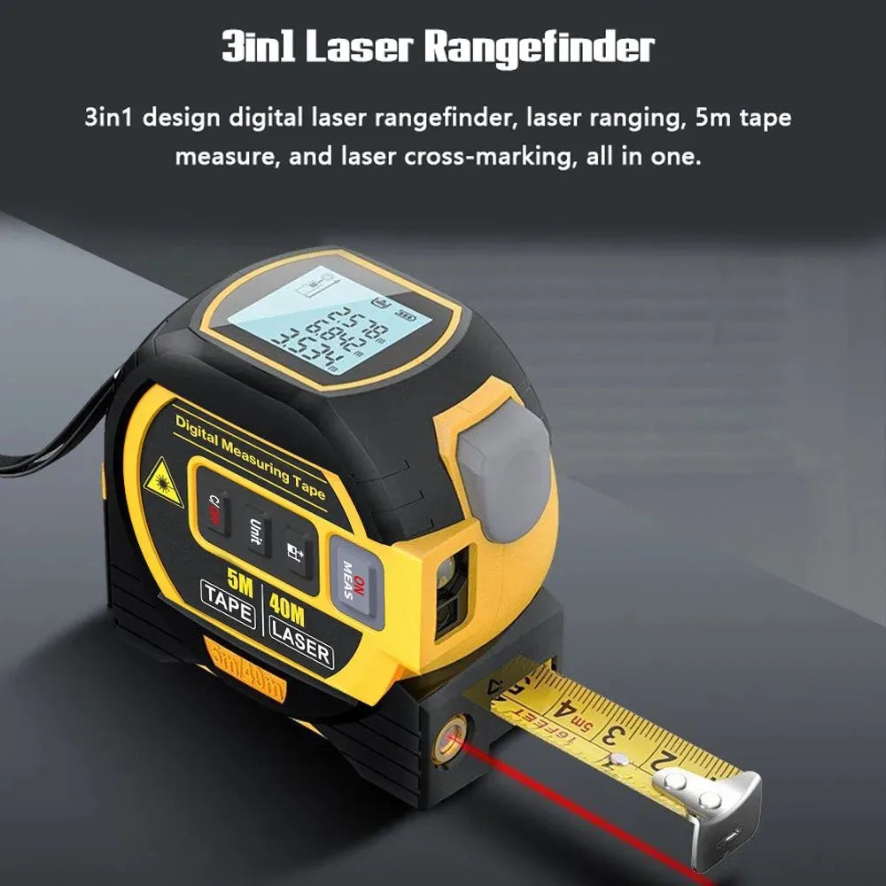 Laser Tape Measure 3 In 1 Digital Tape Measure Steel Tape Measure High Precision Laser Rangefinder Leedoar