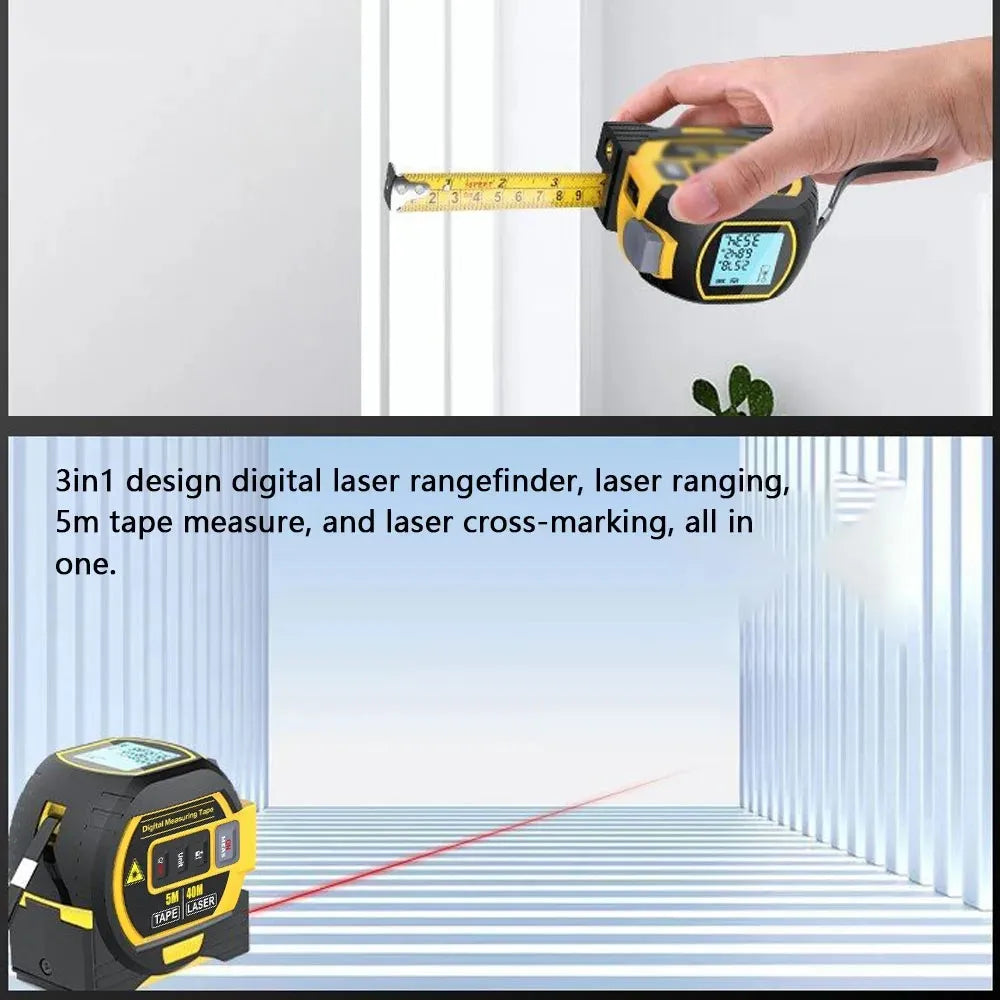 Laser Tape Measure 3 In 1 Digital Tape Measure Steel Tape Measure High Precision Laser Rangefinder Leedoar