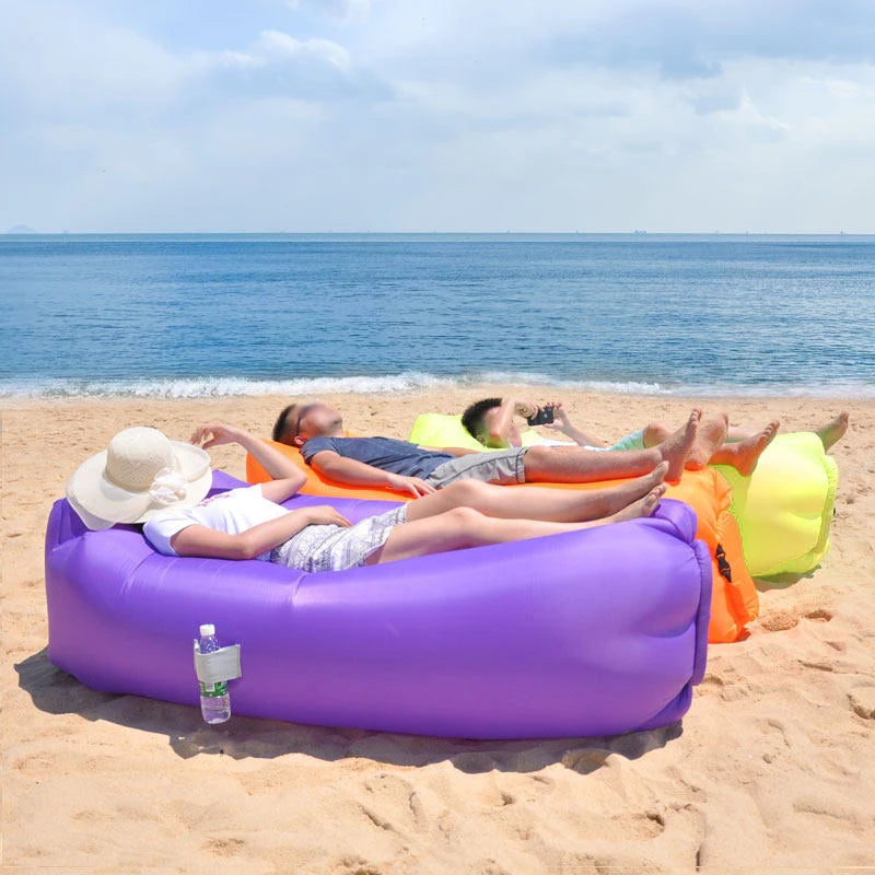 Lazy Inflatable Sofa Outdoor Portable Beach Air Sofa Folding Camping Inflatable Sofa Bed Sleeping Bag Single Person Leedoar