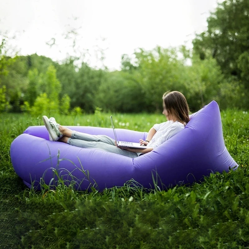 Lazy Inflatable Sofa Outdoor Portable Beach Air Sofa Folding Camping Inflatable Sofa Bed Sleeping Bag Single Person Leedoar