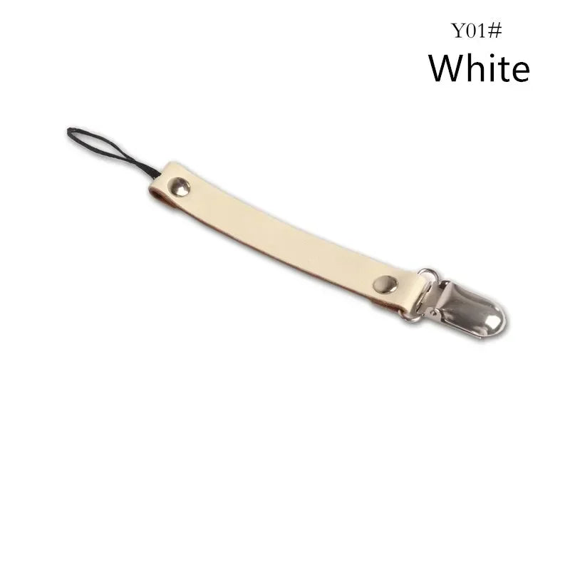 Leather Baby Short Pacifier Clip Chain Soother Nipple Holder Clasps Metal Dummy Clip Toddler Feeding For Baby Teething Product