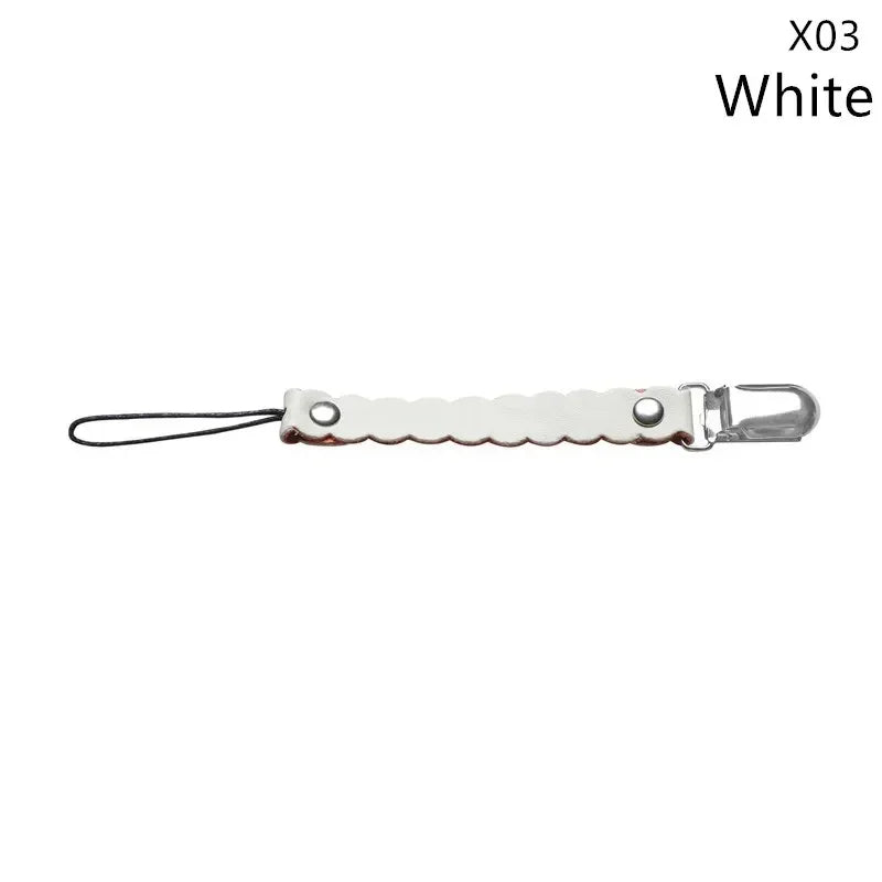 Leather Baby Short Pacifier Clip Chain Soother Nipple Holder Clasps Metal Dummy Clip Toddler Feeding For Baby Teething Product
